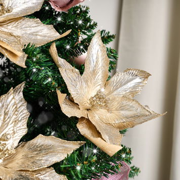 Set of 3 Metallic Champagne Gold Poinsettias Clip Christmas...