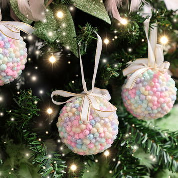 Set of 3 Mutlicoloured Pastel Beads Bauble - 8cm