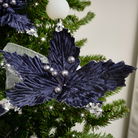 Set of 3 Navy Blue Poinsettias Clip Christmas Decorations - 25cm