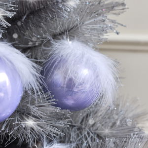 Set of 3 Pearlescent Lilac Feather Baubles - 8cm