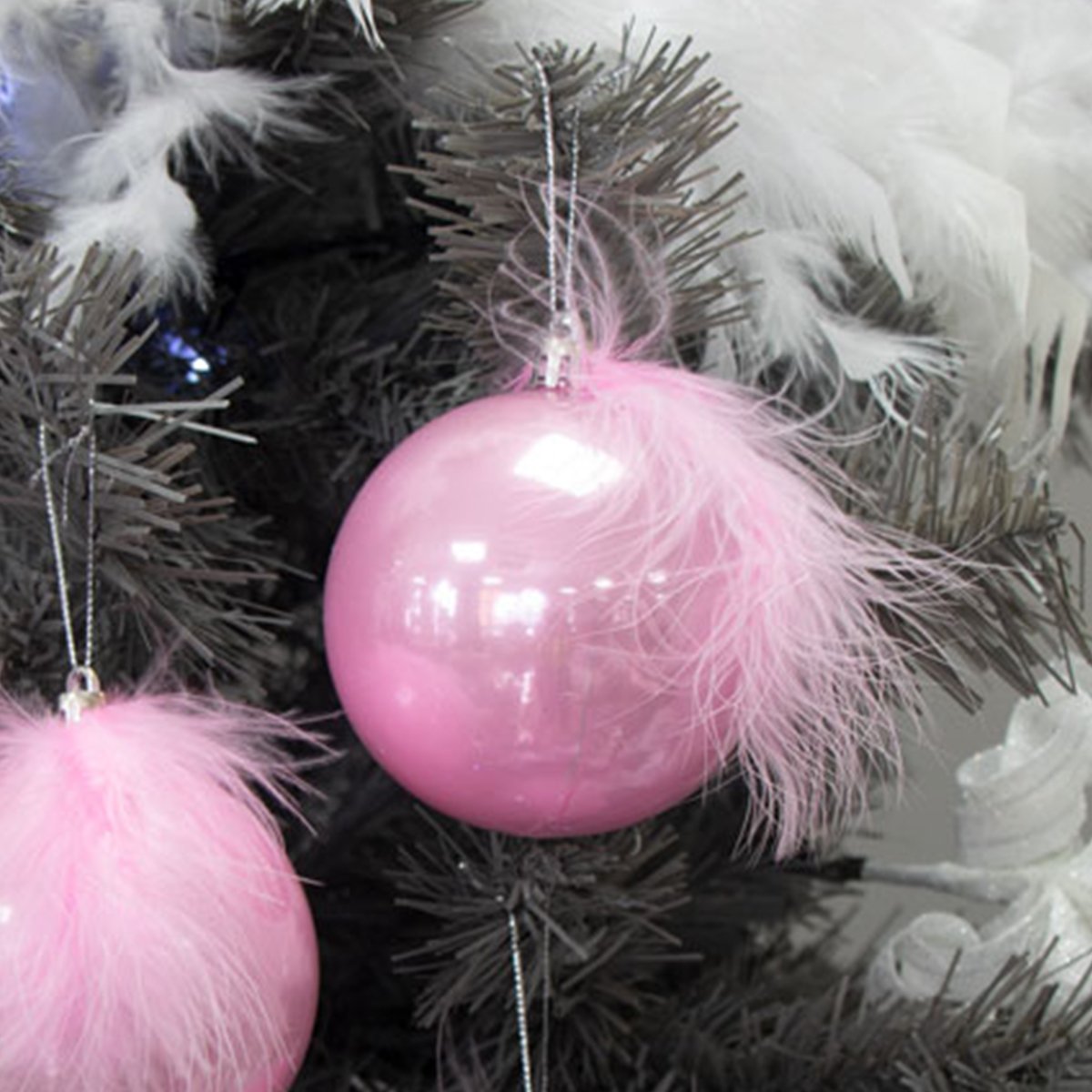 Set of 3 Pearlescent Pink Feather Baubles - 8cm
