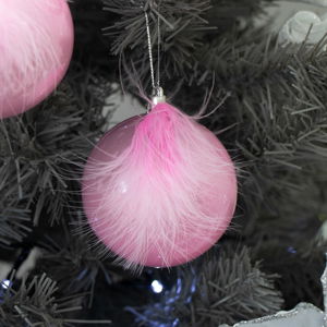 Set of 3 Pearlescent Pink Feather Baubles - 8cm