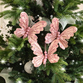 Set of 3 Pink Glitter Butterfly Clip Decorations - 17cm