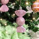 Set of 3 Pink Glitter Sweet Shaped Bauble Decorations - 11cm