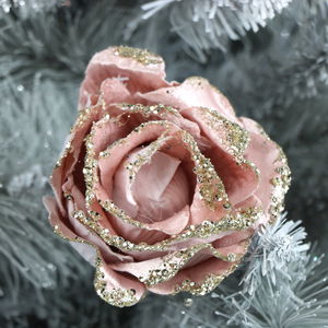 Set of 3 Pink Velvet Rose Tree Decorations