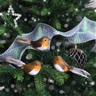 Set of 3 Red Robin Feather Christmas Decorations - 50cm