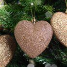 Set of 3 Rose Gold Glitter Heart Christmas Baubles - 10cm