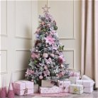 Set of 3 Round Blush Pink Velvet Applique Flower Diamante Christmas Baubles - 8cm