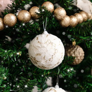 Set Of 3 Round Champagne Lace Baubles