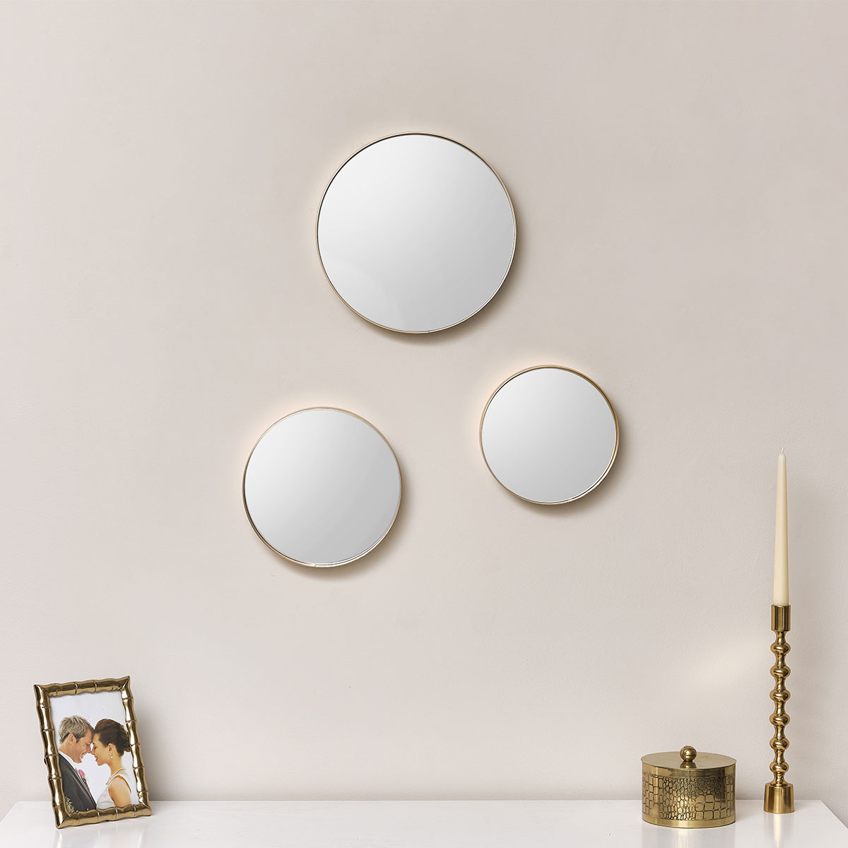 Set of 3 Round Gold Wall Mirrors Melody Maison