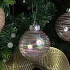Round Iridescent & Rose Gold Glitter Christmas Baubles - 8cm