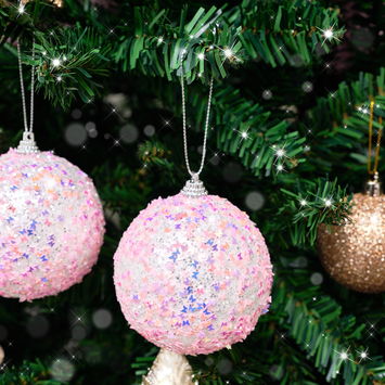 Set of 3 Round Pink & Multicoloured Butterfly Sparkle Christmas...