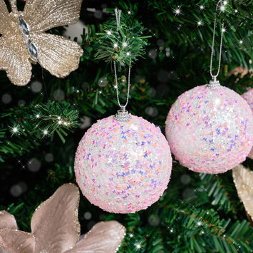 Set of 3 Round Pink & Multicoloured Butterfly Sparkle Christmas...