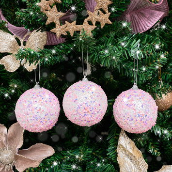 Set of 3 Round Pink & Multicoloured Butterfly Sparkle Christmas...