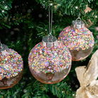 Set of 3 Round Pink & Multicoloured Sparkle Sequin Christmas Baubles...