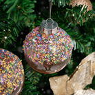 Set of 3 Round Pink & Multicoloured Sparkle Sequin Christmas Baubles...