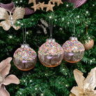 Set of 3 Round Pink & Multicoloured Sparkle Sequin Christmas Baubles...