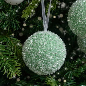 Set of 3 Round Sage Green Frosted Baubles