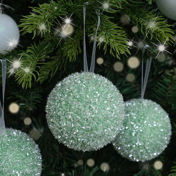 Set of 3 Round Sage Green Frosted Baubles