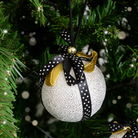 Set of 3 Round White & Black Gold Ribbon Baubles