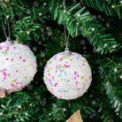 Set of 3 Round White & Multicoloured Sparkle Gem Christmas Baubles - 8cm 