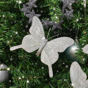 Set of 3 Silver Glitter Butterfly Clips - 11cm