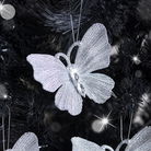 Silver Glitter Jewelled Butterfly Christmas Decorations