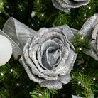 Set of 3 Silver Glitter Rose Pick Decorations