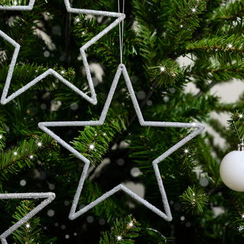 Set of 3 Silver Glitter Star Decorations