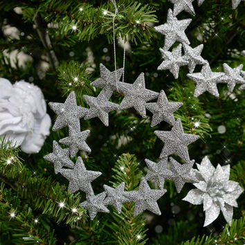 Set of 3 Silver Glitter Star Wreath Decorations