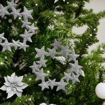 Set of 3 Silver Glitter Star Wreath Decorations