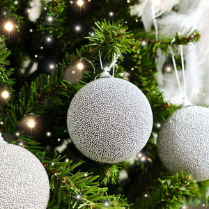 Set of 3 Silver Grey Beaded Baubles - 8cm