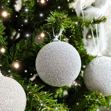 Set of 3 Silver Grey Beaded Baubles - 8cm