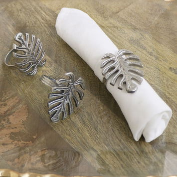 Set of 3 Silver Monstera Leaf Napkin Rings