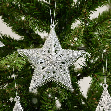 Set of 3 Silver Ornate Star Bauble