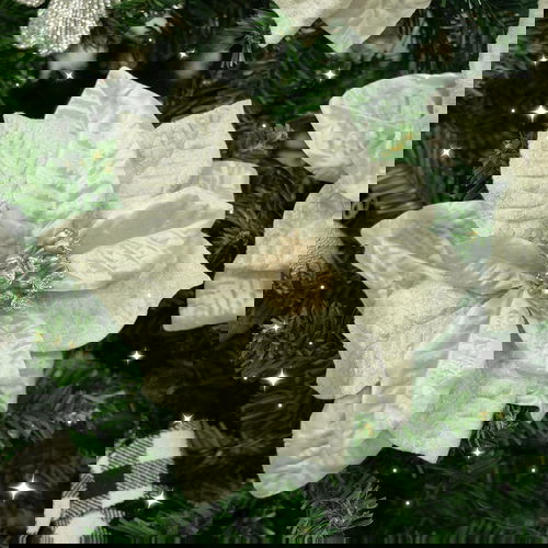 Set of 3 Silver Poinsettia With Clip Decorations