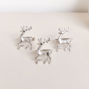 Set of 3 Silver Reindeer Napkin Rings 