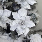 Set of 3 Silver Velvet Poinsettia Clip