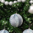 Set Of 3 Velvet Glitter Pale Blue Baubles