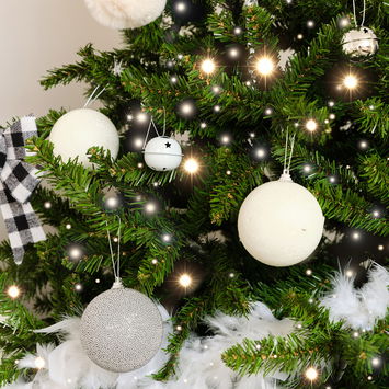Set of 3 White Beaded Baubles - 8cm