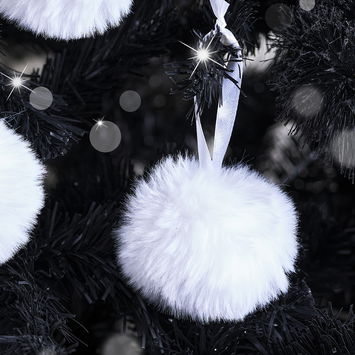 White Fur Christmas Baubles