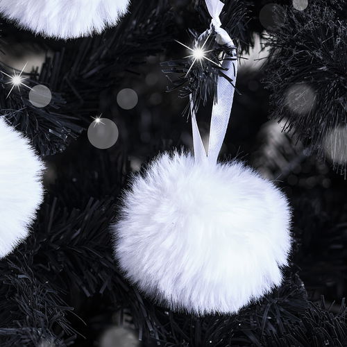 Set of 3 White Fur Christmas Baubles - 8cm