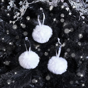 White Fur Christmas Baubles