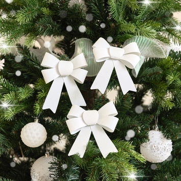 Set of 3 White Glitter Bows 