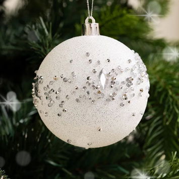 Set of 3 White Glitter Silver Jewel Baubles 