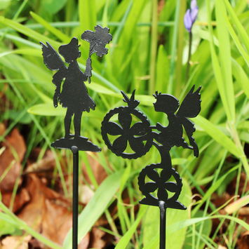 Set of 4 Black Metal Fairy Silhouette Garden Stakes