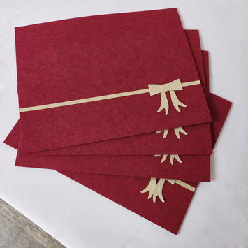 Set of 4 Dark Red Rectangular Felt Placemat with Champagne Gold Bow