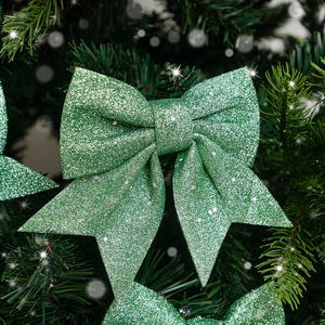 Set of 4 Sage Green Glitter Christmas Bows