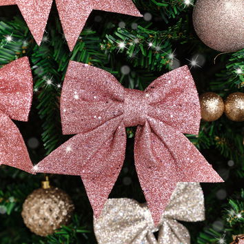 Set of 4 Glitter Pink Christmas Bows