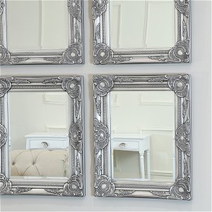 Set of 4 Ornate Silver Wall Mirrors With Bevelled Glass